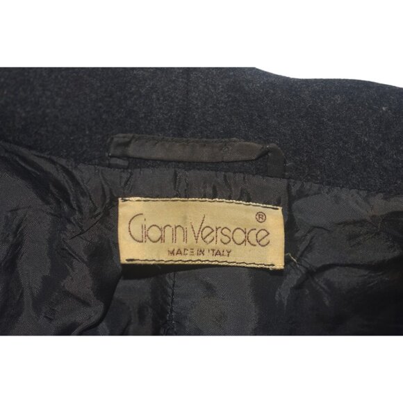 Vintage 80s Gianni Versace Charcoal Gray Wool Cashmere Blend Coat S M - Picture 2 of 14